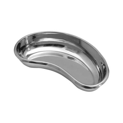 Stainless steel kidney shaped ear basin.