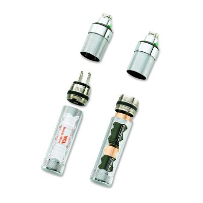 Welch Allyn 71000-C NiCad Rechargeable Handle with C-cell Converter. Shown with rechargeable NiCad battery and alkaline C batteries.