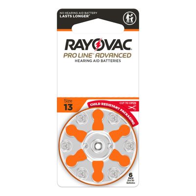 Rayovac ProLine Advanced Size 13 hearing aid battery, card of six batteries