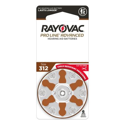 Rayovac Pro Line Advanced hearing aid batteries in child resistant packaging.