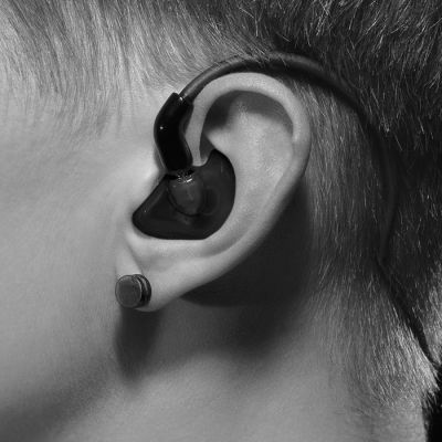 INR-1 resin black opaque mold shown in the ear.