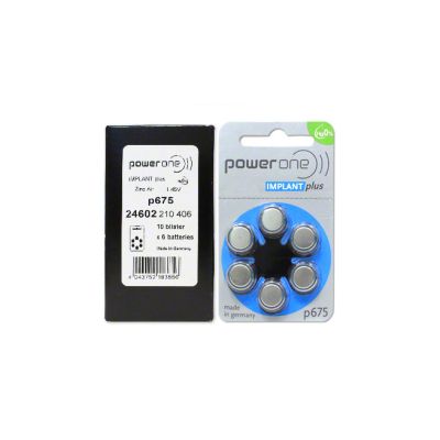 Power One Mercury Free Implant Plus Batteries, Size 675, Box of 60