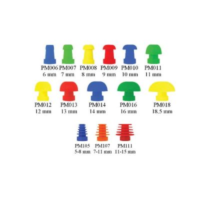 Grason & Associates PM series single use eartips showing all sizes