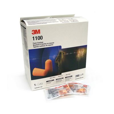 3M 1100 Tapered Earplugs, Cordless, Box of 200 Pairs