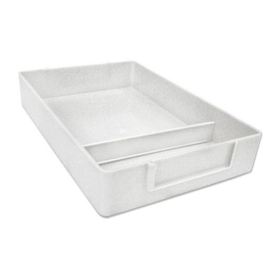 white stackable plastic supply tray