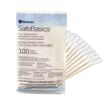 Cotton Tipped Swabs, 3", Pack of 100 swabs