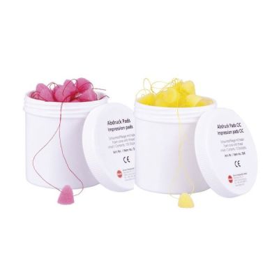 Dreve foam impression pads showing pink standard and yellow CIC sizes.