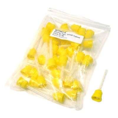 Small yellow mixing tips in a pack of 36