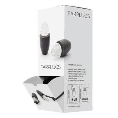 Dynamic Ear Filtered Foam Earplugs in display box