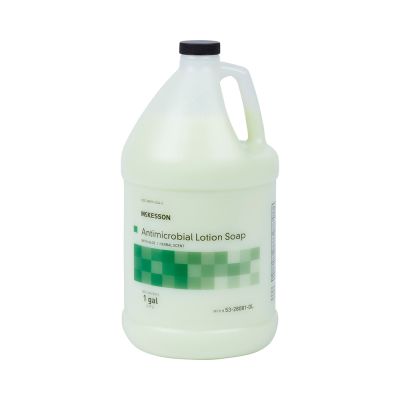 McKesson Antimicrobial Lotion Soap with Aloe in a one gallon jug.