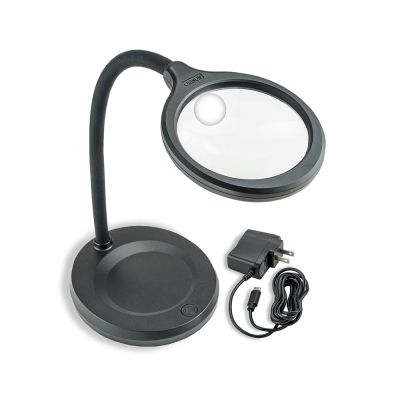 DeskBrite 300 LED Magnifier Desk Lamp shown with USB to US wall adapter