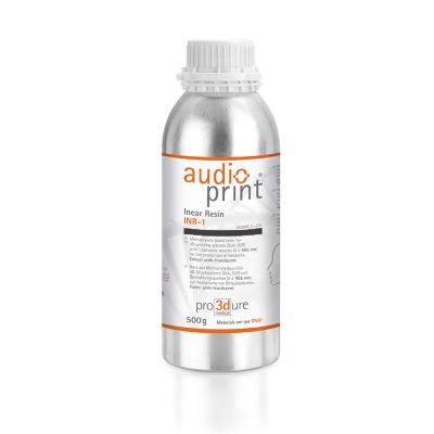 pro3dure audioprint INR-1 Inear Resin in a 500 g bottle.