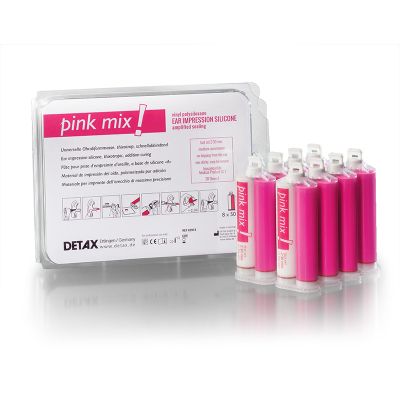 Detax Pink Mix Silicone Impression Material, Box of 8 Cartridges