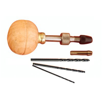 Reamer kit with wooden handle and 3 drill bits