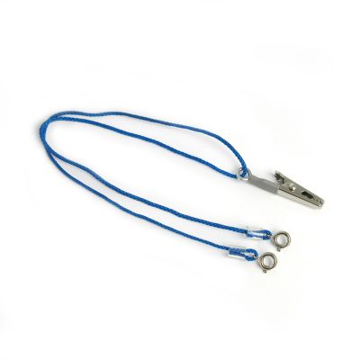 OtoClip ITE hearing aid clip with binaural blue nylon cord