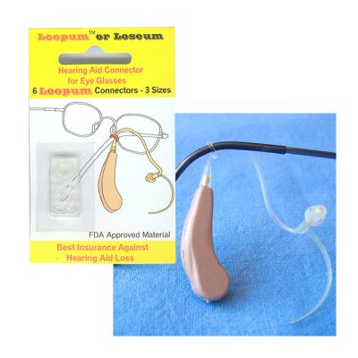 Loopum or Loseum hearing aid connector for eye glasses.