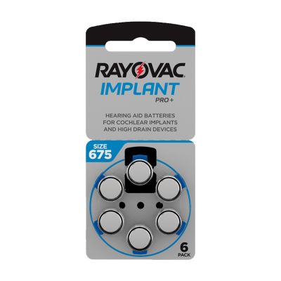 Rayovac implant Pro plus size 675 card with six hearing aid batteries