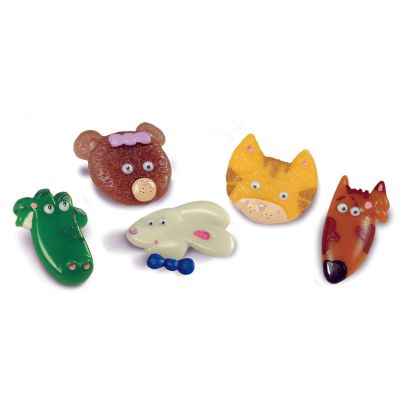 Critter Clips showing all five animals, crocodile, bear, rabbit, cat, and dog