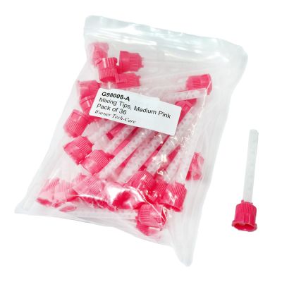 Pink mixing tips in a pack of 36