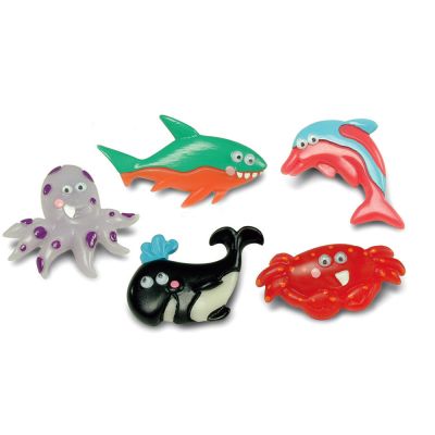 Sea Clips showing all five sea animals, octopus, shark, dolphin, whale, and crab