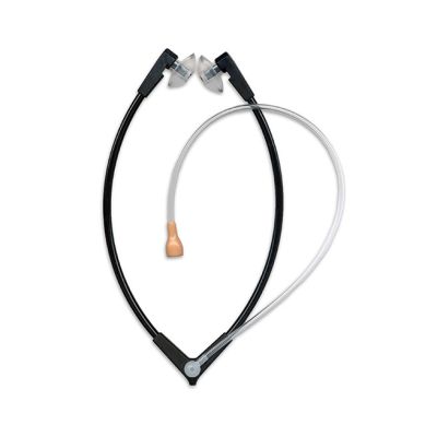 Black, lightweight plastic stethoscope with mushroom tips.