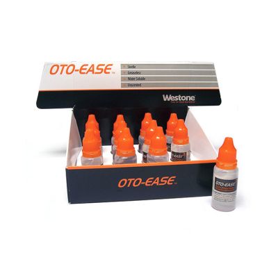 Oto-Ease earmold lubricant shown in a display box of twelve