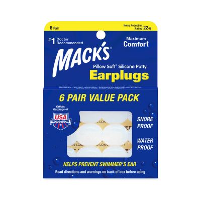 Mack's Pillow Soft Silicone Putty Earplugs, White, 6 Pairs